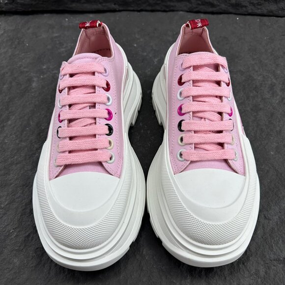 White & Pink Alexander McQueen Low-Top Platform Sneakers - Picture 3 of 9